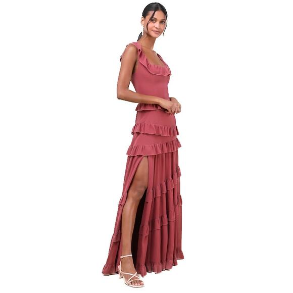 Lulus Compelling Romantic Rusty Rose Ruffled Tiered Maxi Dress Size S - Picture 10 of 11